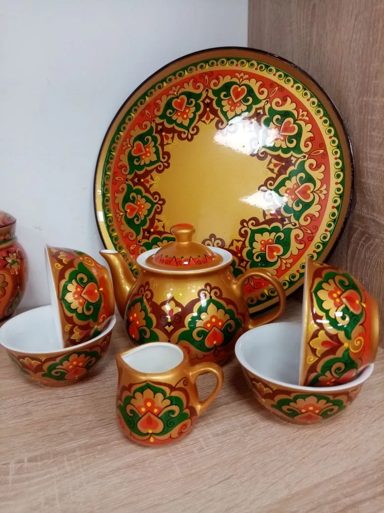 🔥 Новое поступление наборов, уже в продаже! 

✅Материал: чаши, молочник и чайник фарфор, панно дере