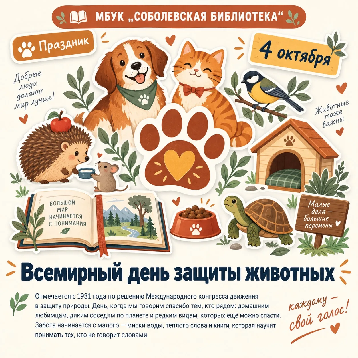 Сегодня весь мир отмечает важную и трогательную дату – Всемирный день защиты животных.