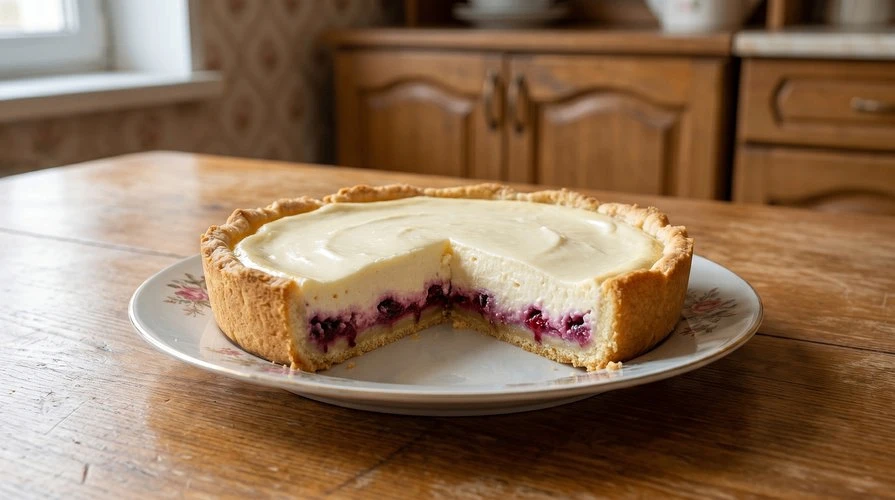 Самый вкусный сметанник — Нежное песочное тесто, ягодная заливка и воздушная сметанная шапка. ~400 р