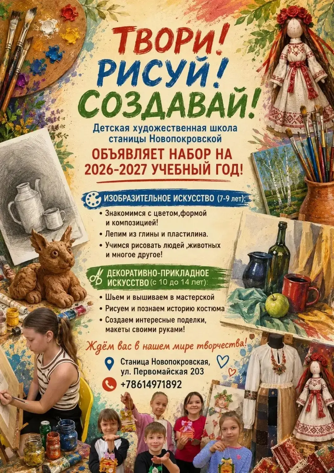 Детская художественная школа станицы Новопокровской открывает набор на творческие прогр...
