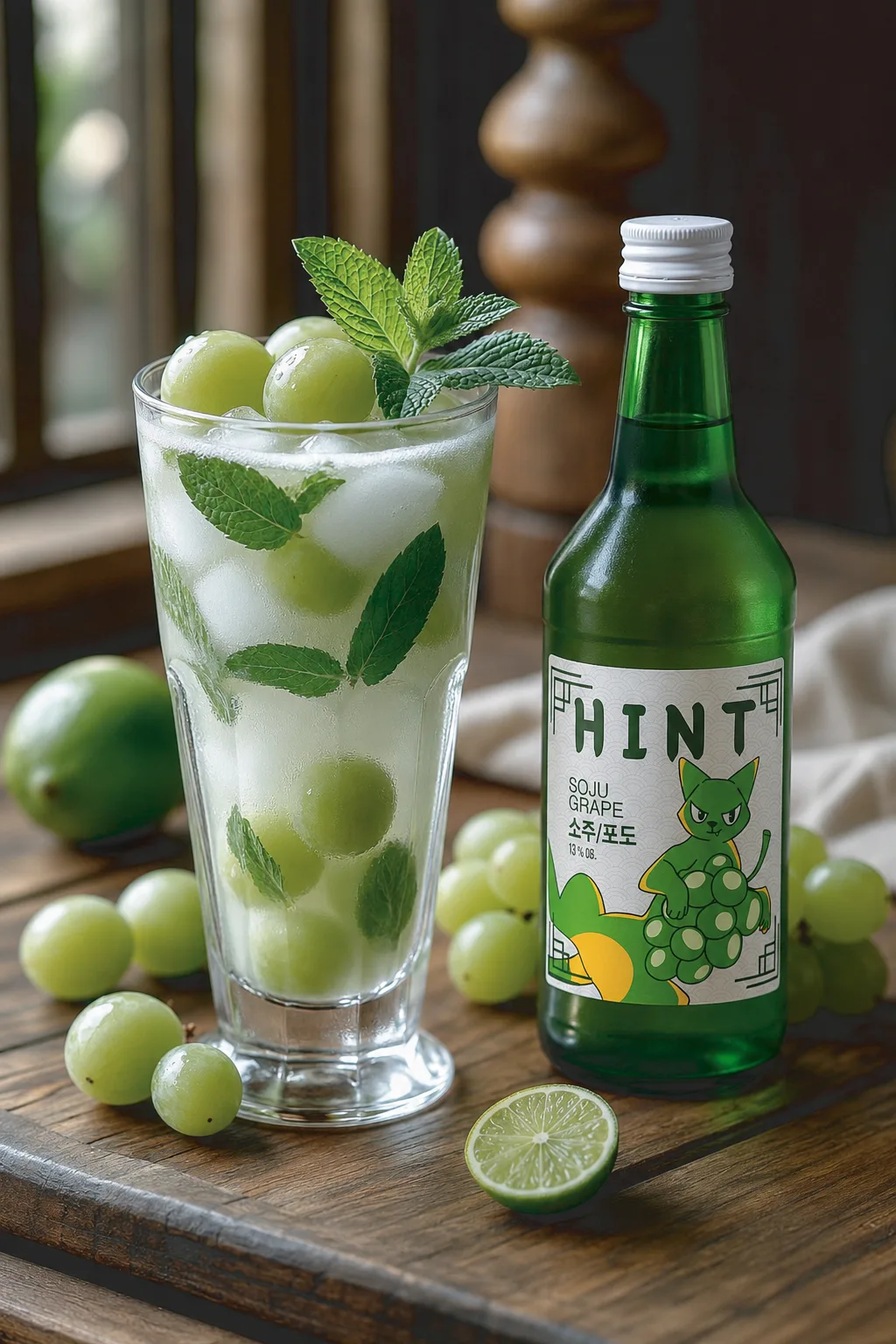 🍇 KOREAN SOJU MILKIS

Лёгкий коктейль с корейским настроением: виноградный соджу HINT, охлаждённый 