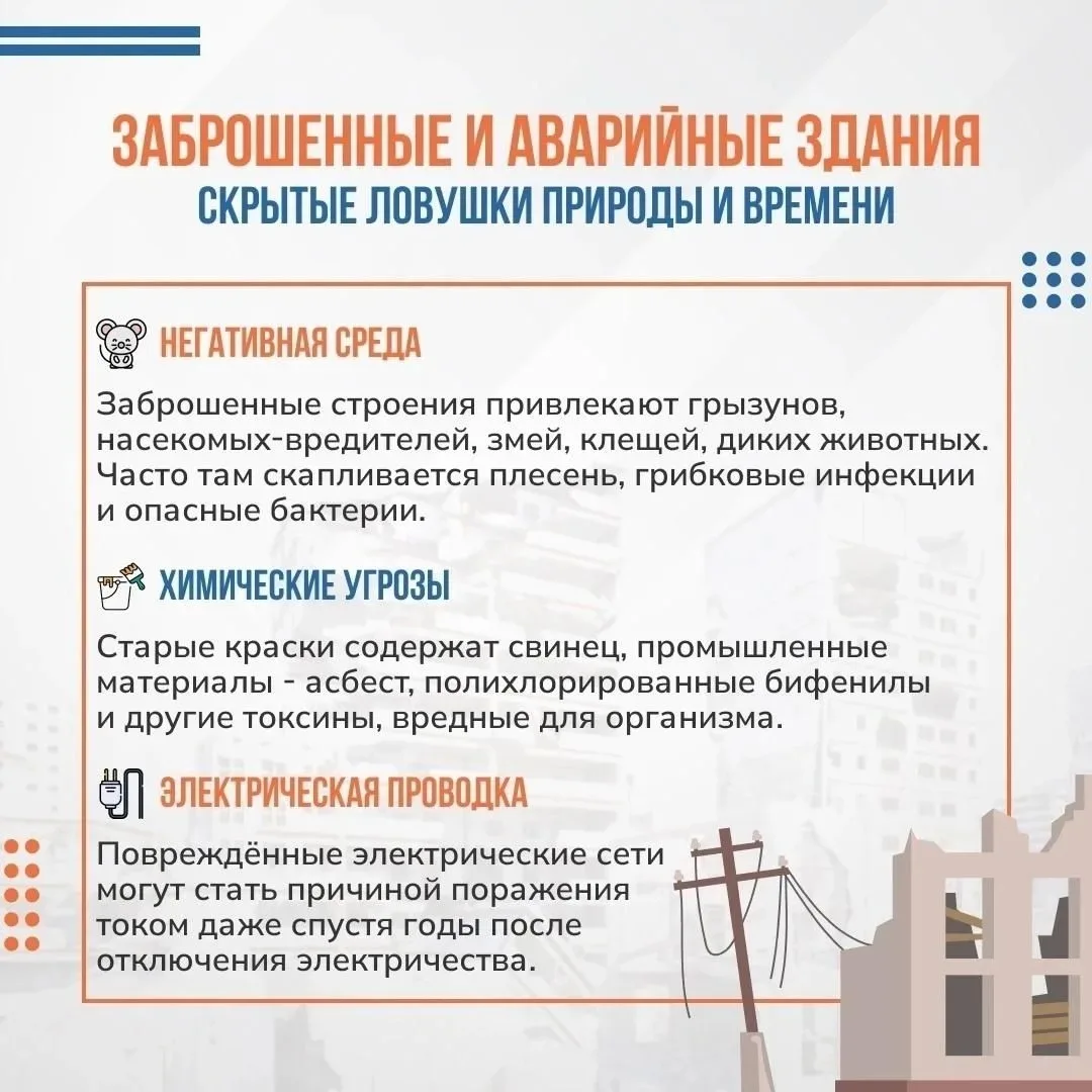 О запрете проникновения и нахождения в пустующих аварийных домах
Запрет на посещение заброшенных зда