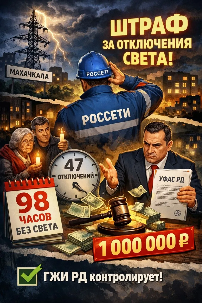 ⚡️ ГЖИ РД добилась штрафа для «Россетей» за массовые отключения света в Махачкале