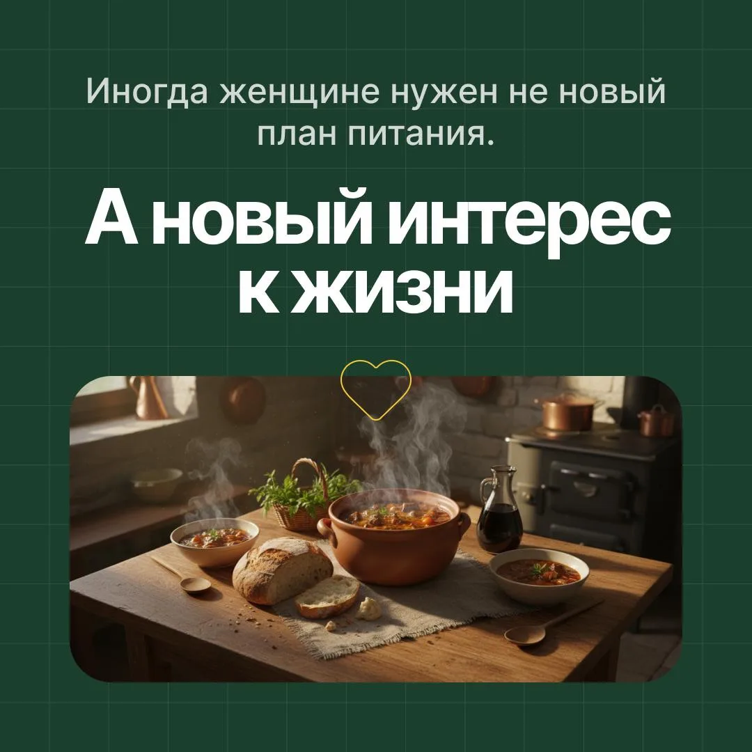 Иногда женщине нужен не новый план питания. А новый интерес к жизни ❤️

Мы здесь много говорим про е