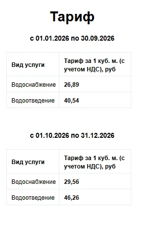 Уважаемые абоненты!
Сообщаем, что с 1 января 2026 года вступили в силу новые тарифы на услуги холодн