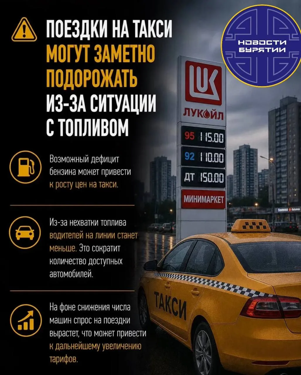 ⚡️⚡️Цены на такси скоро взлетят ещё сильнее на фоне проблем с топливом, сообщили в Совете по развити