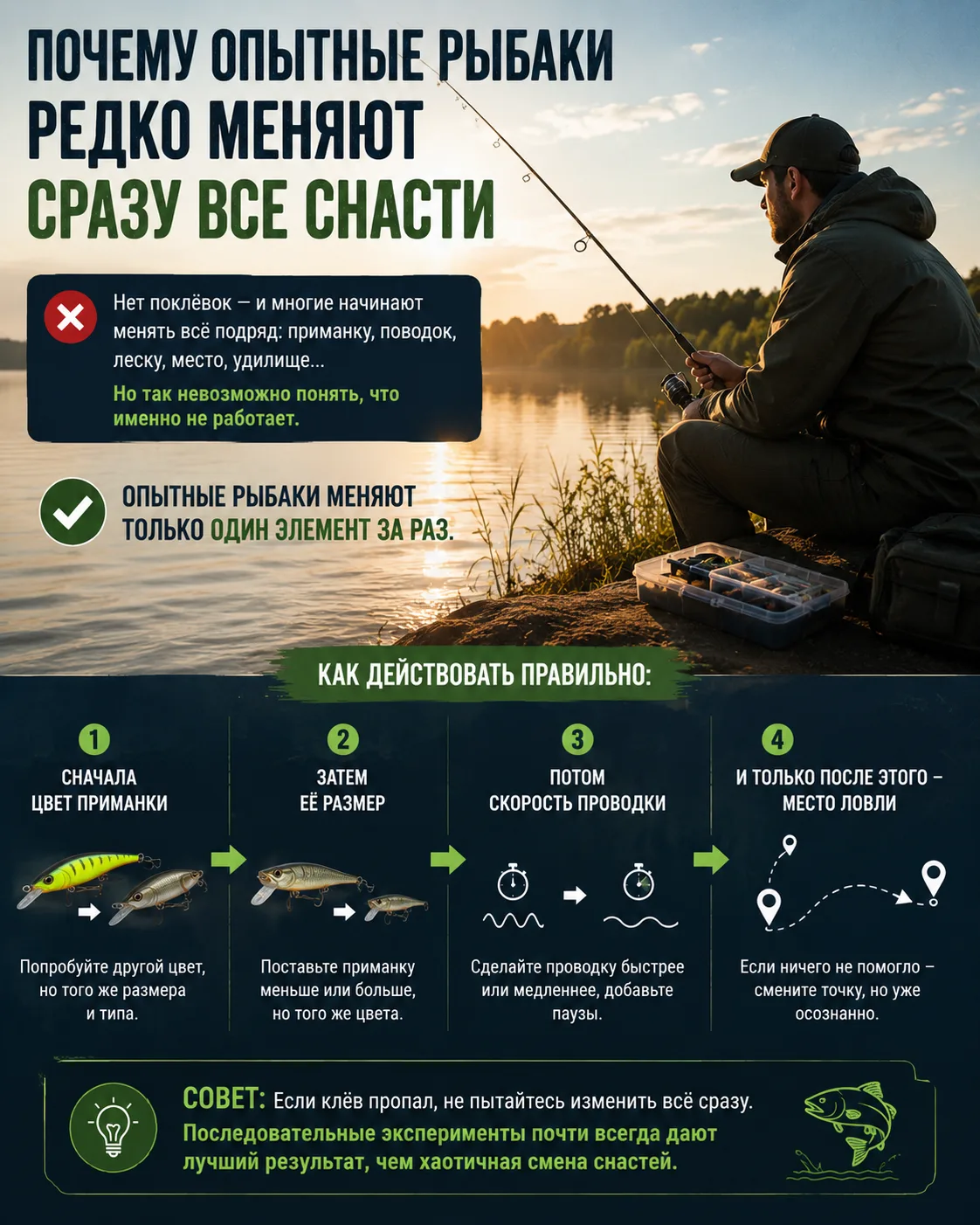 🎣 Почему опытные рыбаки редко меняют сразу все снасти