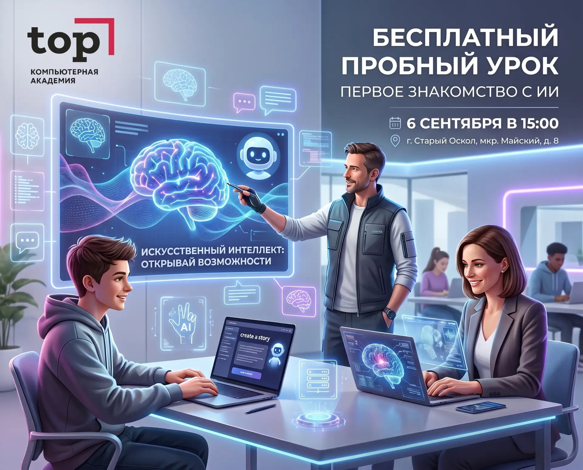 🚀 Бесплатный пробный урок по искусственному интеллекту для 14–55 лет