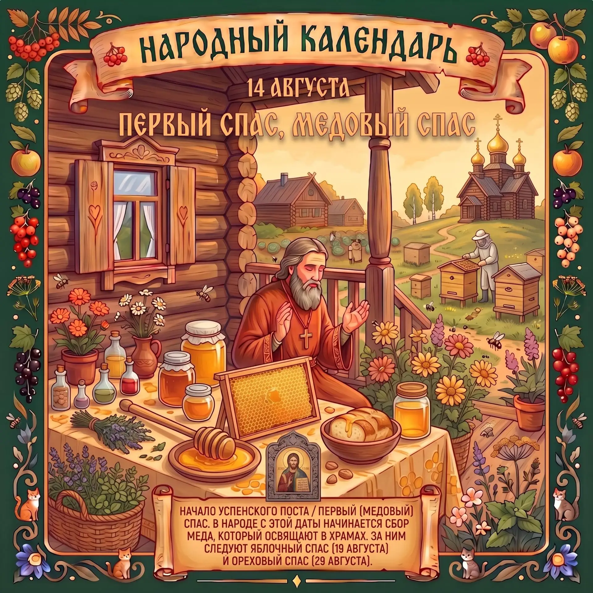 🗓️14 августа — великий христианский праздник Первый Спас, Медовый Спас.