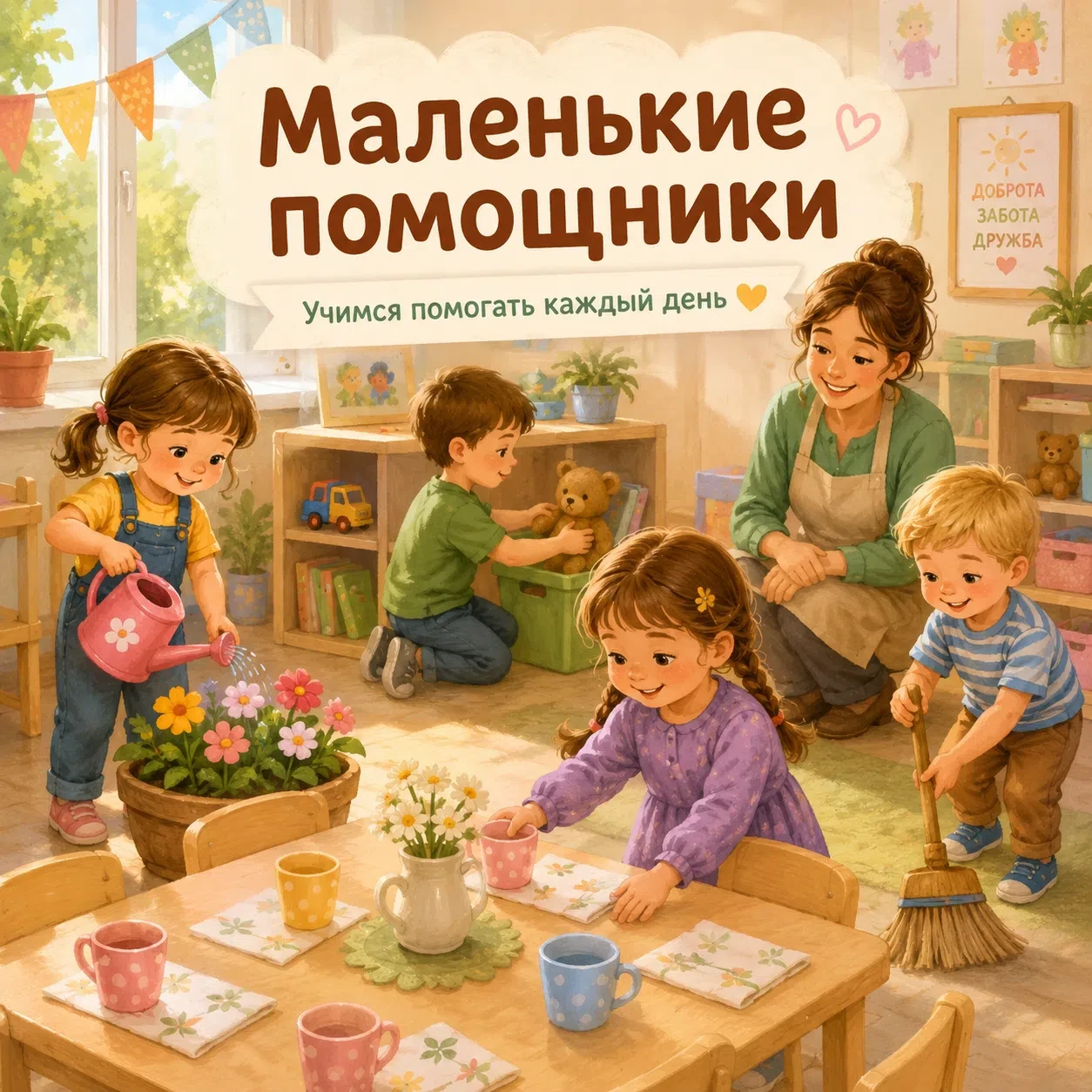 🌱 Маленькие помощники — большие молодцы

В детском саду дети каждый день учатся самостоятельности: 