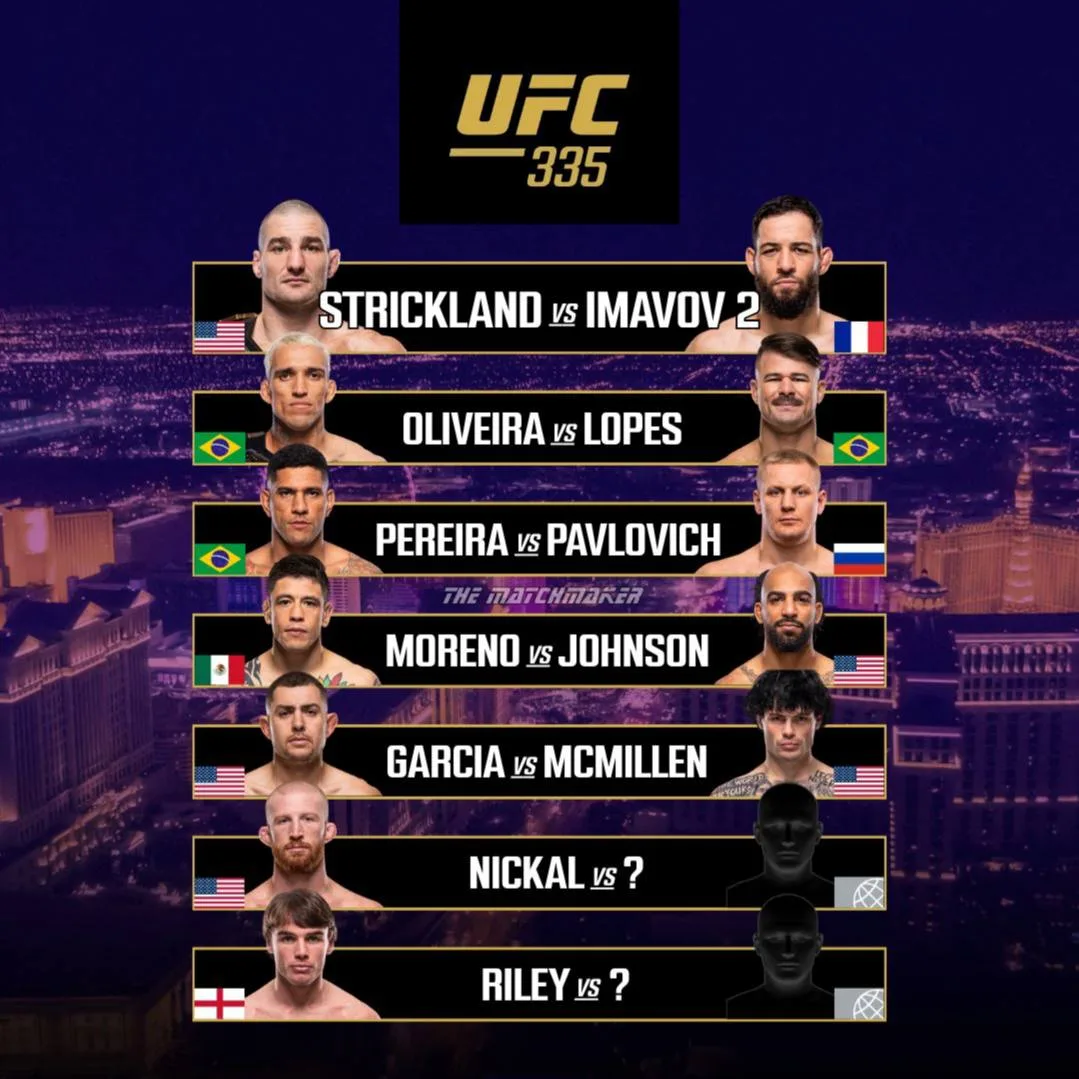 Опубликован возможный состав участников турнира UFC 335, который запланирован на 12 дек...