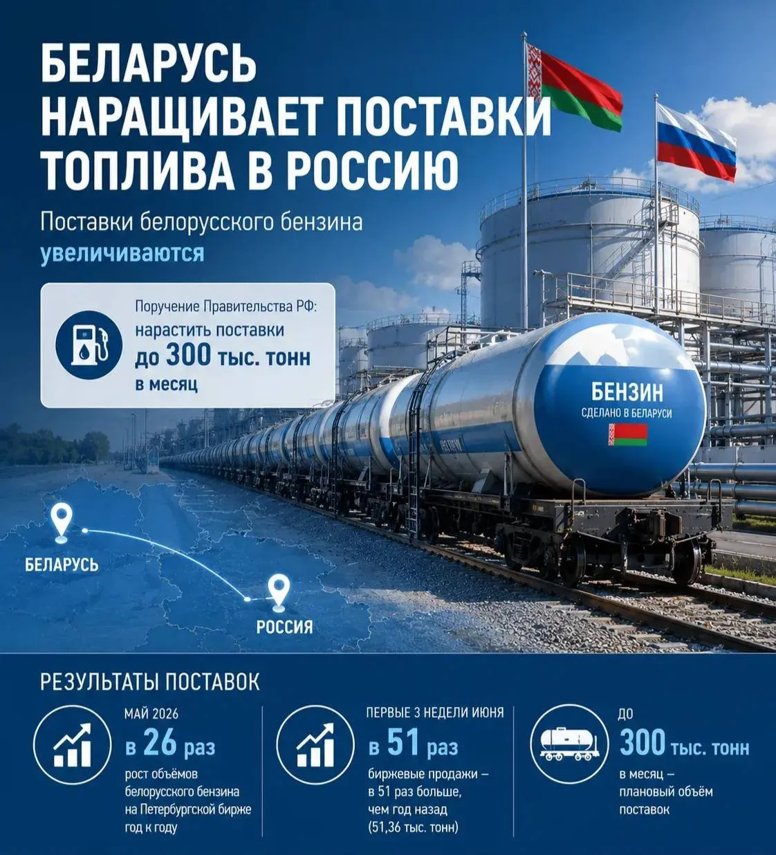 🇷🇺Беларусь наращивает поставки топлива в Россию