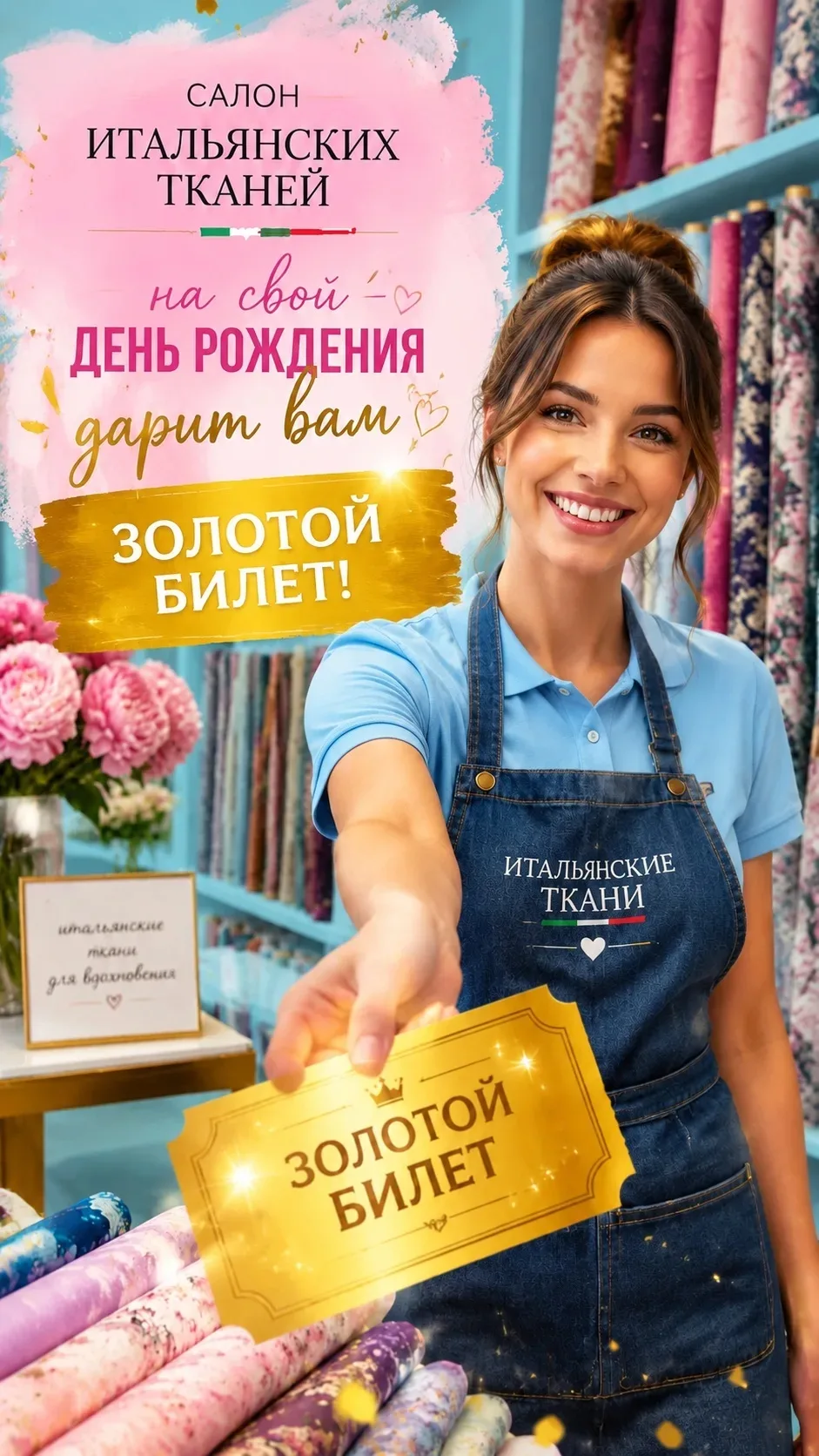 Наш день рождения уже близко! В сентябре салон итальянских тканей ждёт вас с подарками....