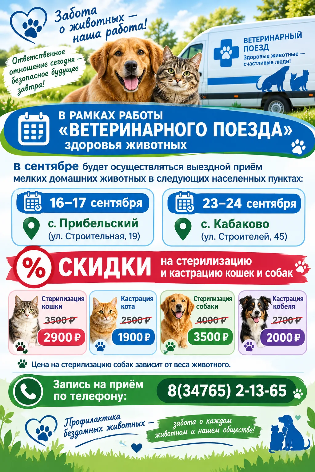 🚑В рамках работы "ветеринарного поезда" здоровья животных в сентябре будет осуществлят...