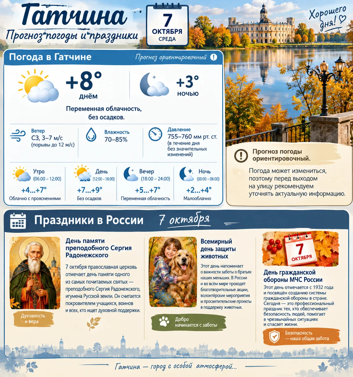 Погода на сегодня в Гатчине 🌤️