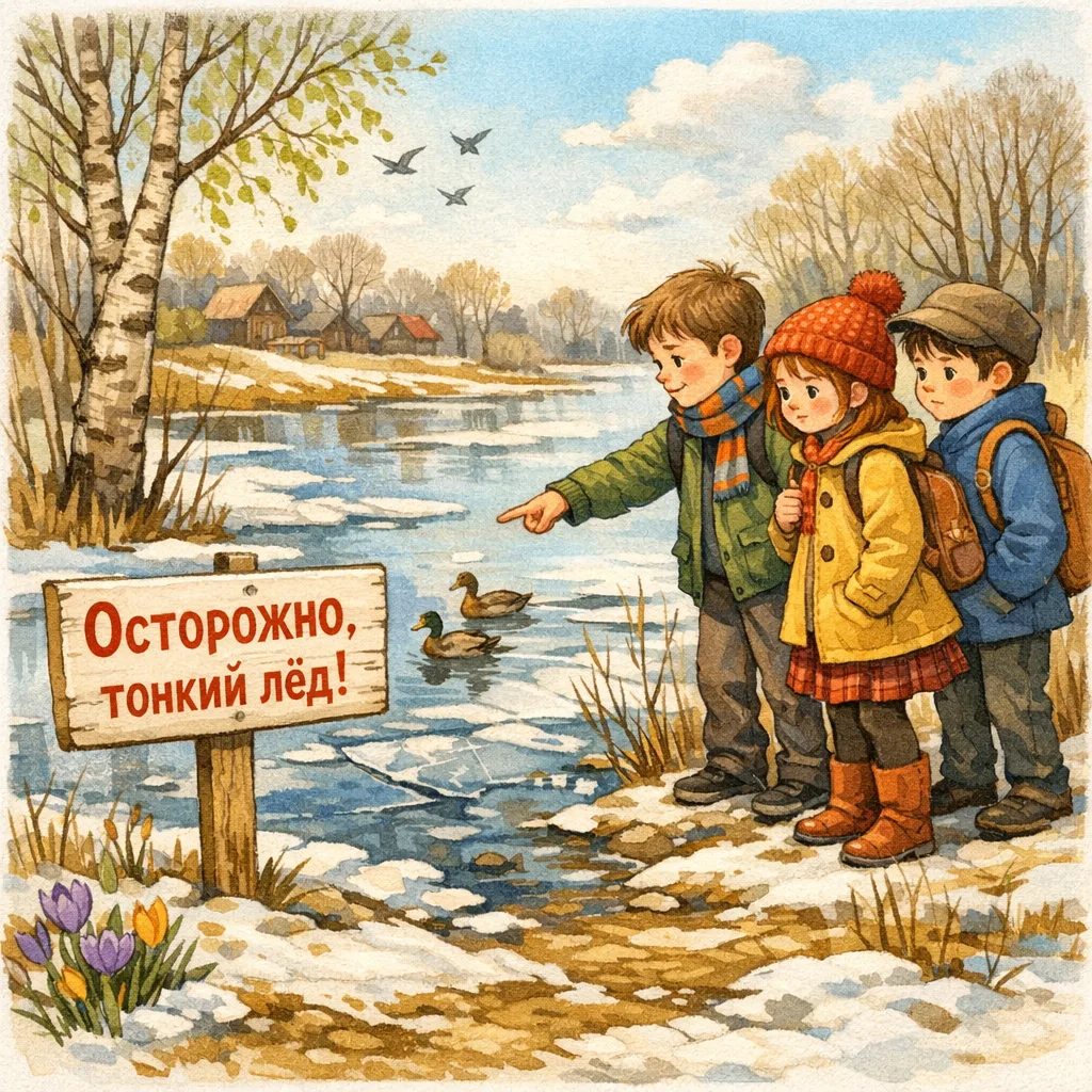 Уважаемые родители! В связи с прогнозируемым потеплением и началом ледохода на реках Ко...