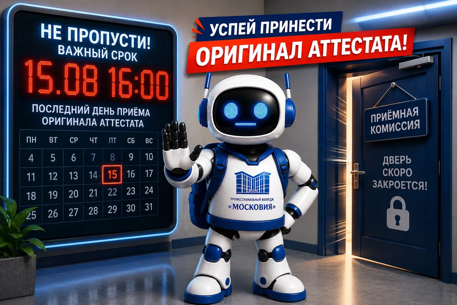 15 августа. 16:00. Приём закрывается