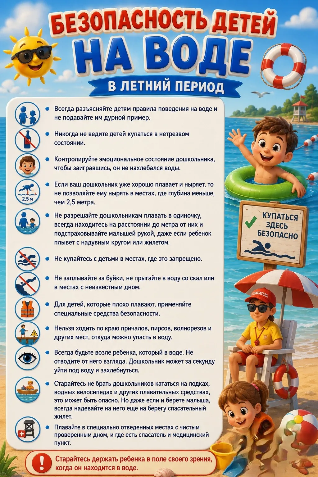 🌊 Безопасность на воде: важные правила для родителей 🌊

Дорогие родители! Лето — пора прогулок, от