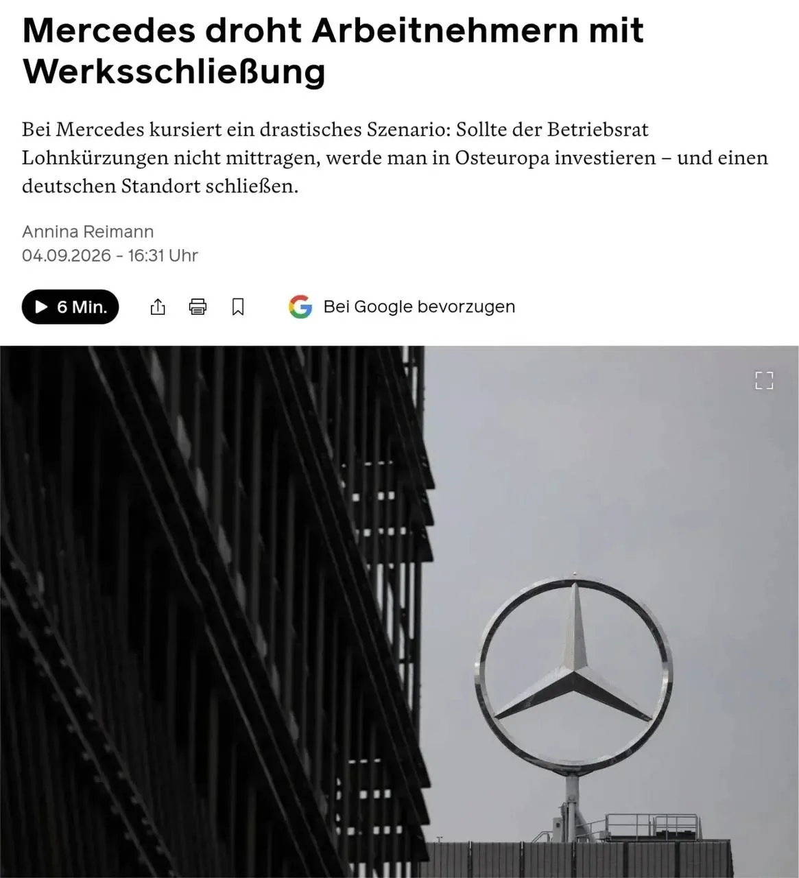 Mercedes пригрозил закрыть один из заводов в Германии, если сотрудники не согласятся ра...