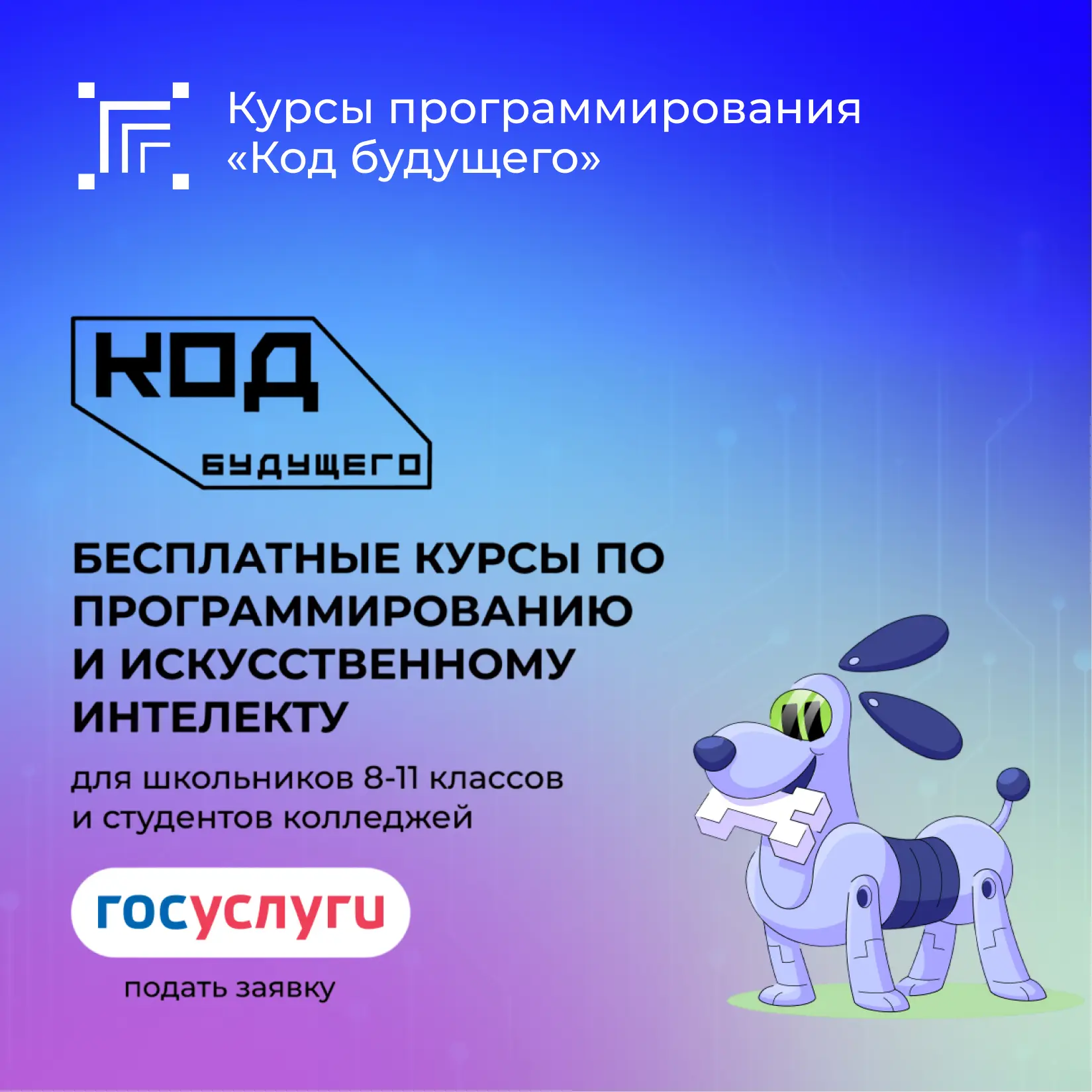 На портале Госуслуг открыт приём заявлений на участие в проекте «Код будущего». Это фед...