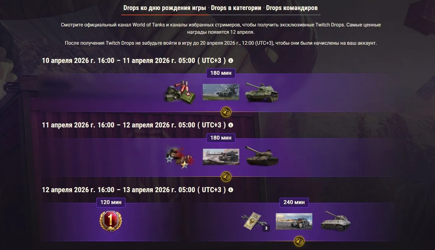 Трансляции ко дню рождения 2026 с Twitch Drops.