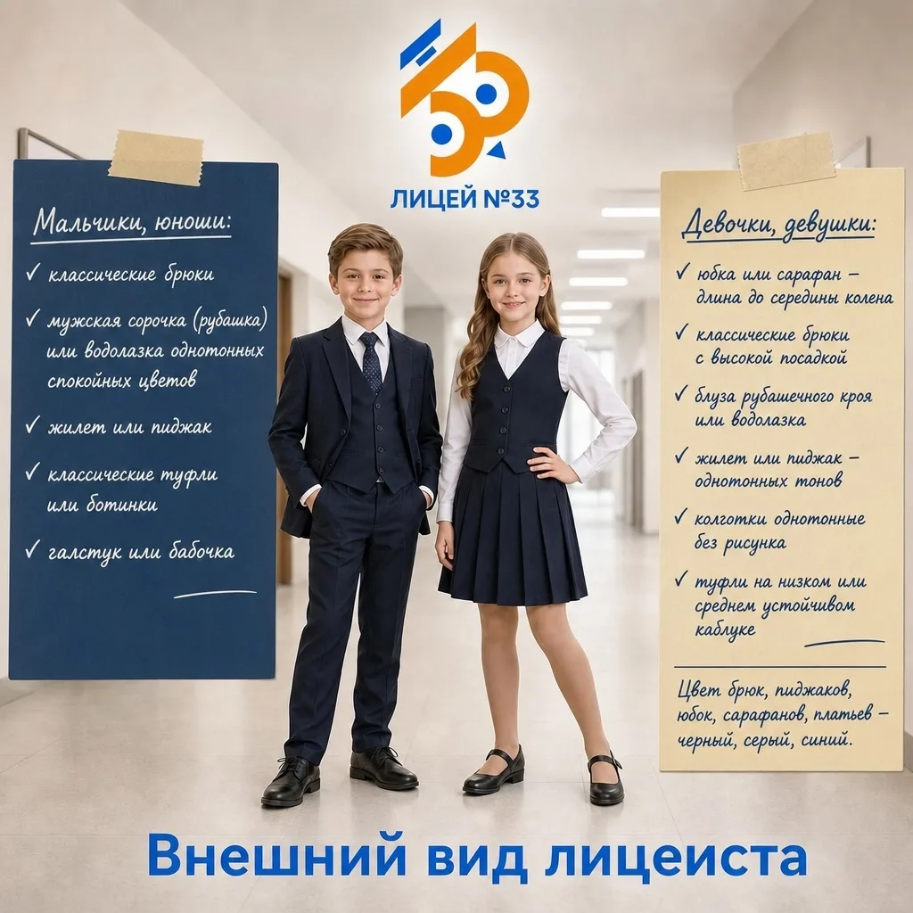 Внешний вид Лицеиста

👦Мальчики, юноши: классические брюки, мужская сорочка (рубашка) или водолазка