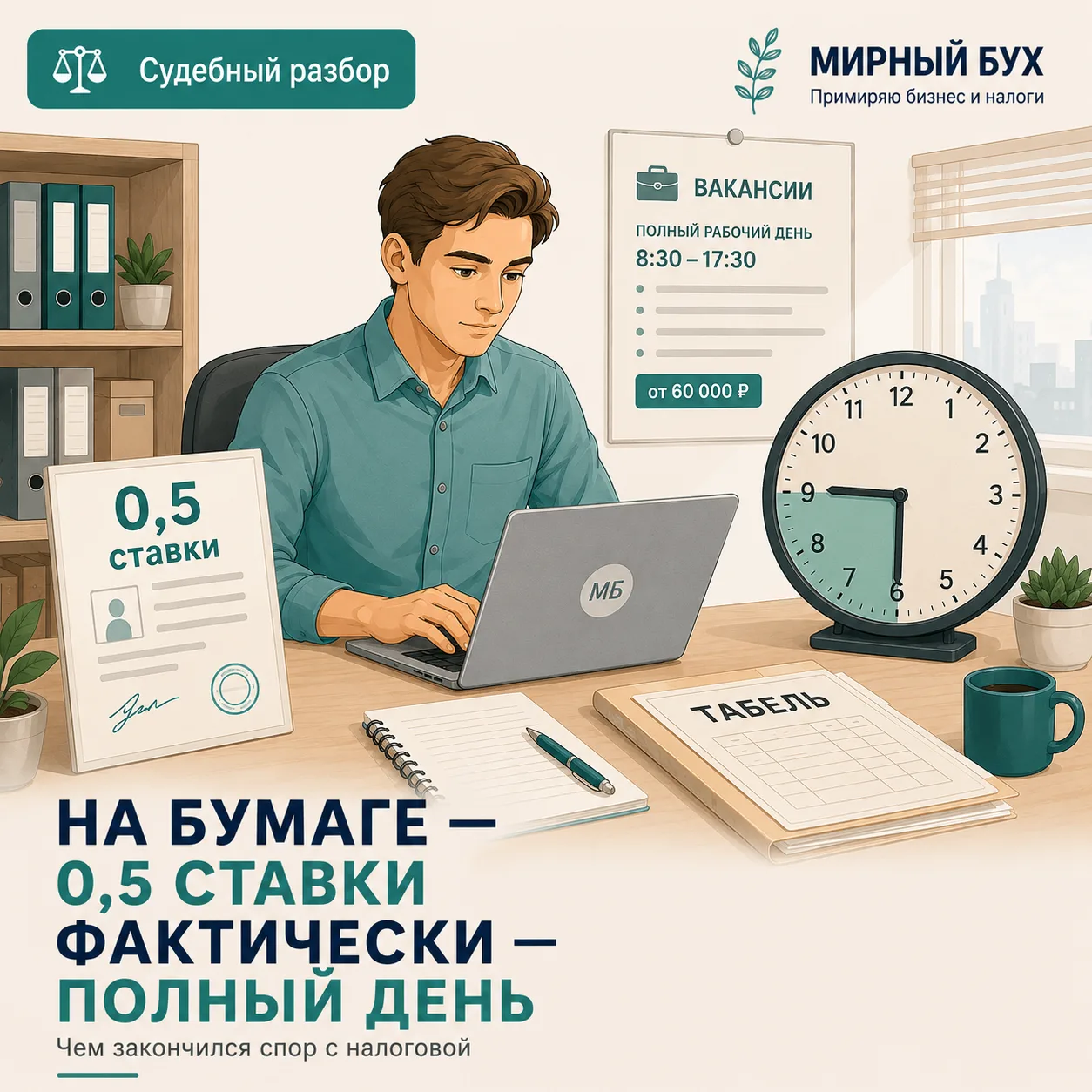 🔥 0,5 ставки на бумаге — полный день по факту. Налоговая доначислила почти 1 млн ₽