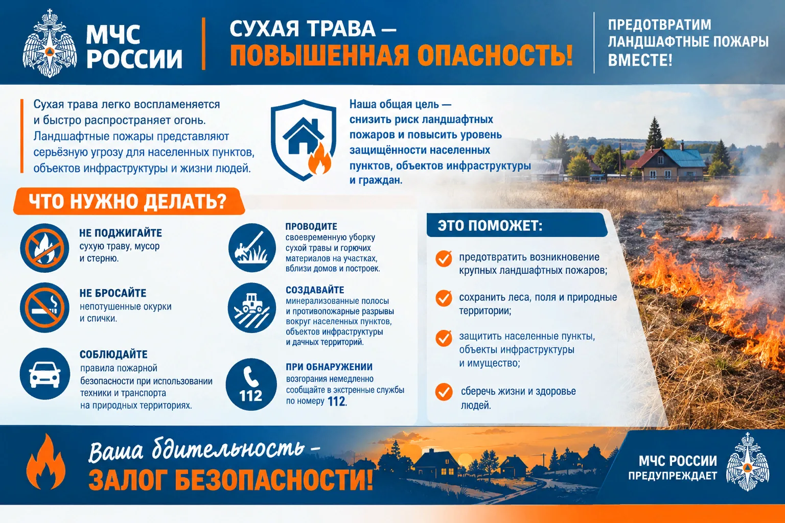 🔥Сухая трава — источник повышенной пожарной опасности