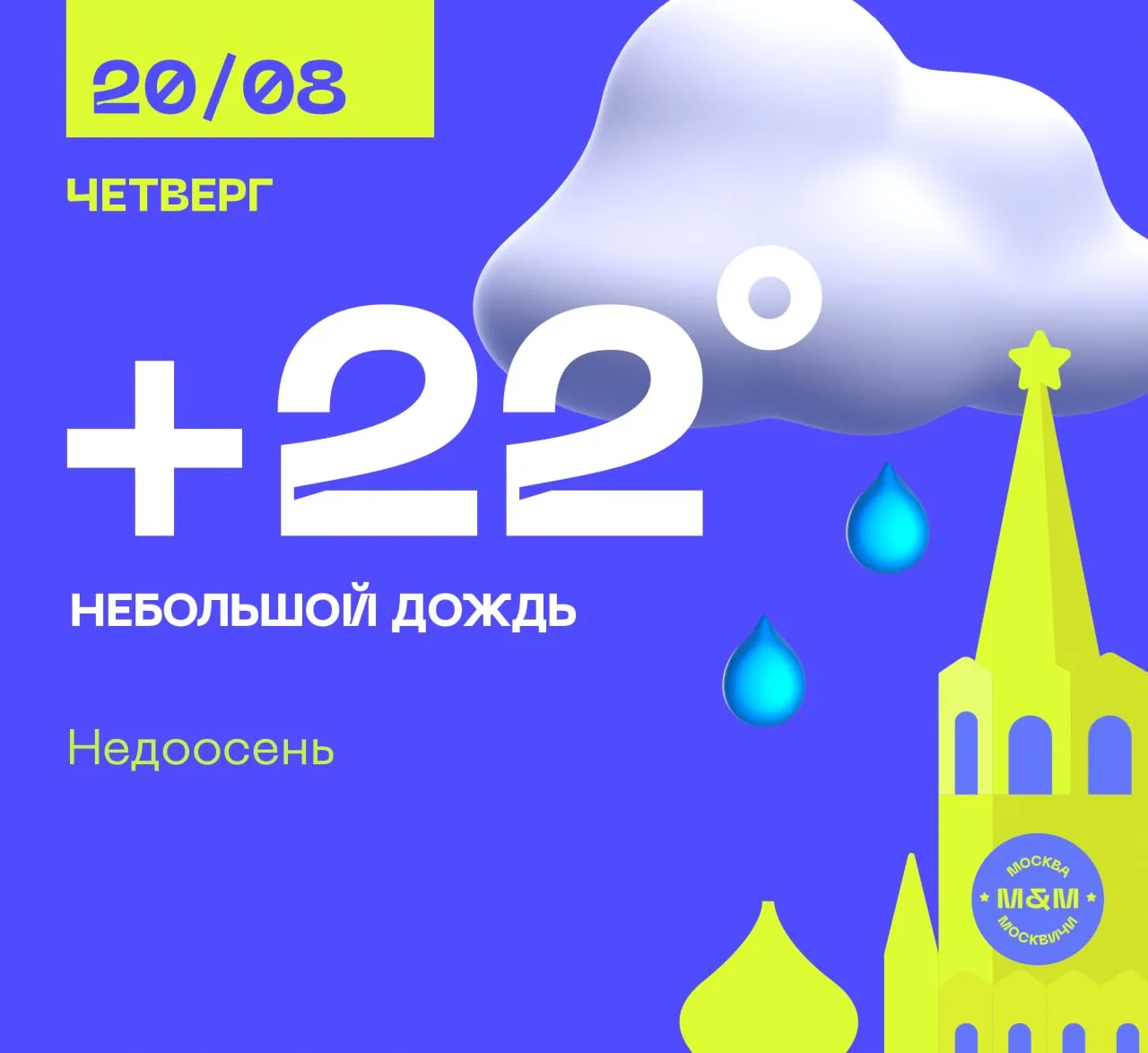 Прохладная пасмурная погода с небольшим дождём. Где-то +22°С днём и около +12°С ночью. ...