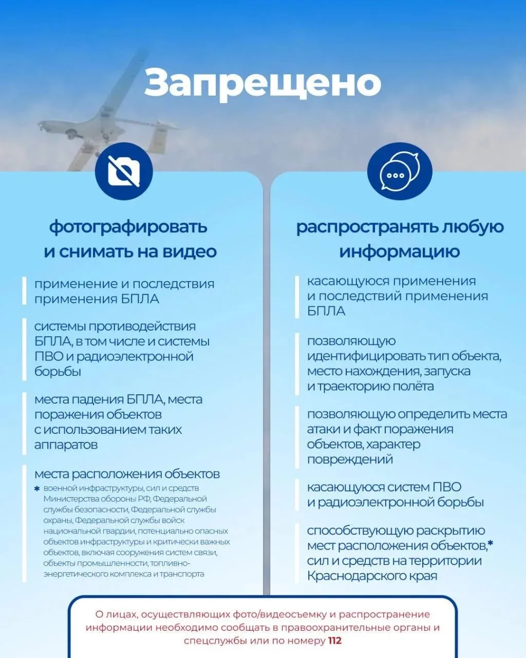 📣 Что делать, если вы увидели беспилотник или стали свидетелем работы ПВО?   Информация – в карточка