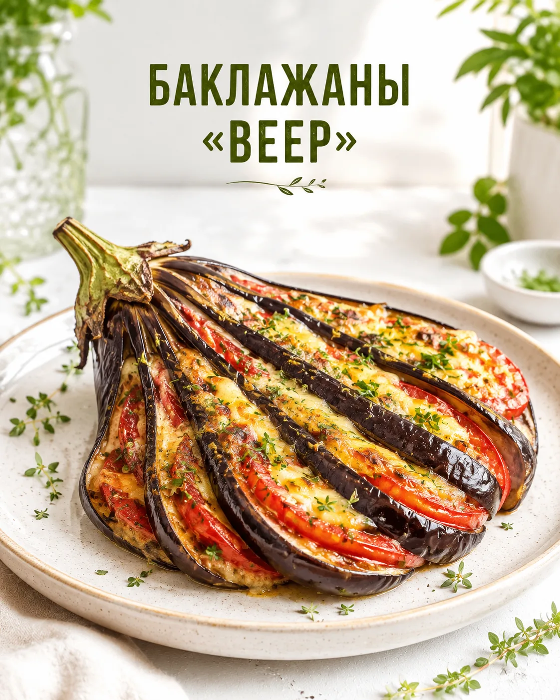 🍆 Баклажаны «Веер» с помидорами и сыром