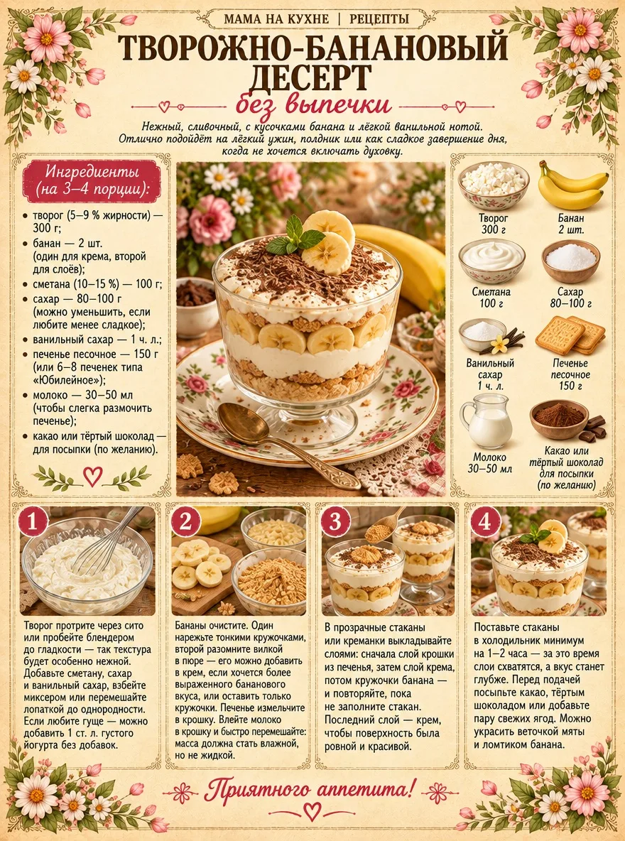 🌸 Творожно-банановый десерт без выпечки 🌸