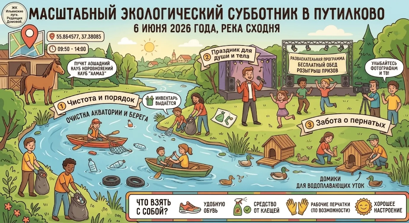В Путилково 6 июня 2026 года состоится масштабный экологический субботник у реки Сходня...