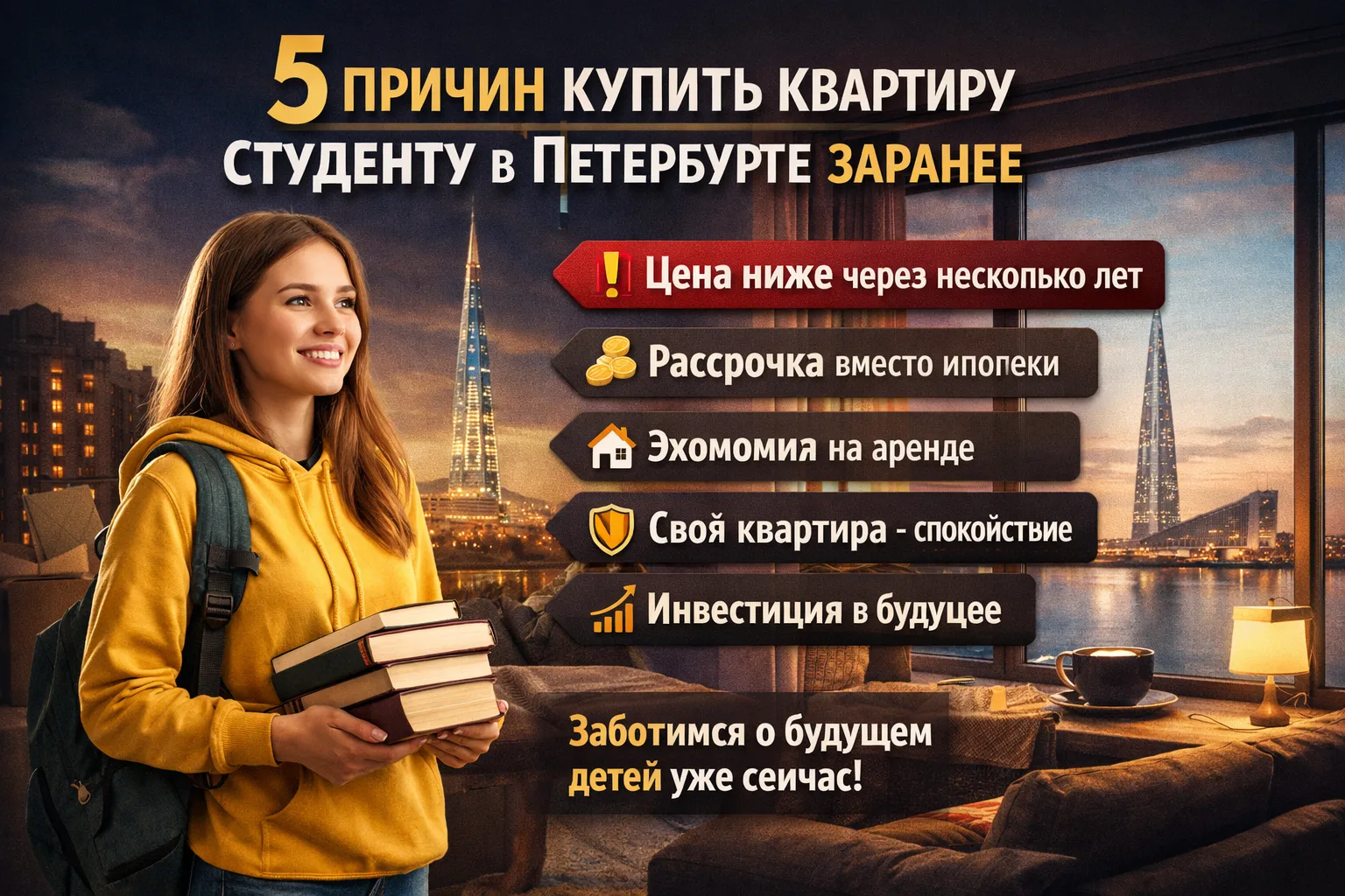 5 причин купить квартиру ребёнку-студенту в Петербурге заранее