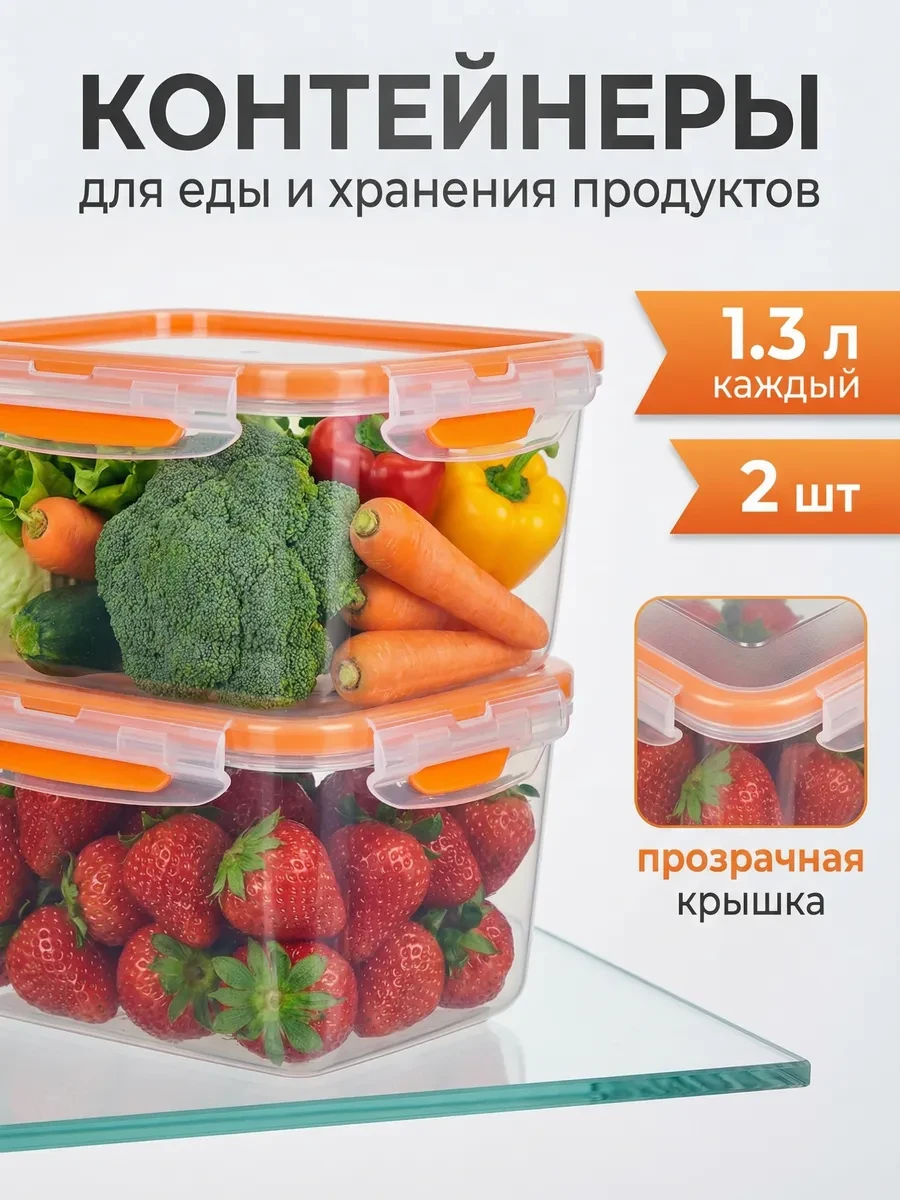 ⚡️ Контейнеры для еды и хранения продуктов 1,3 л 2 шт, SiHouse