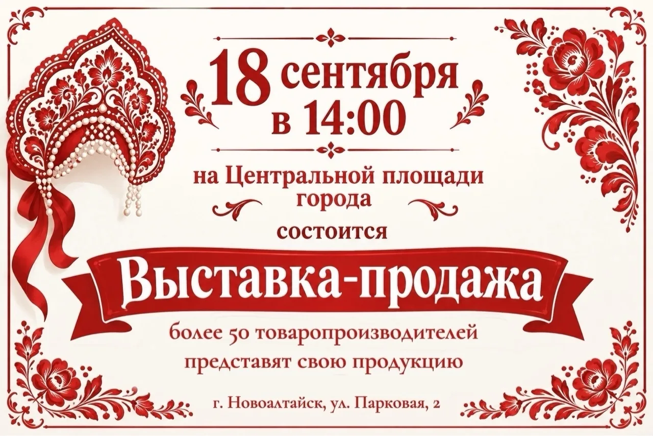18 сентября в Новоалтайске пройдёт ВЫСТАВКА-ПРОДАЖА «Наша продукция» 🛍️✨