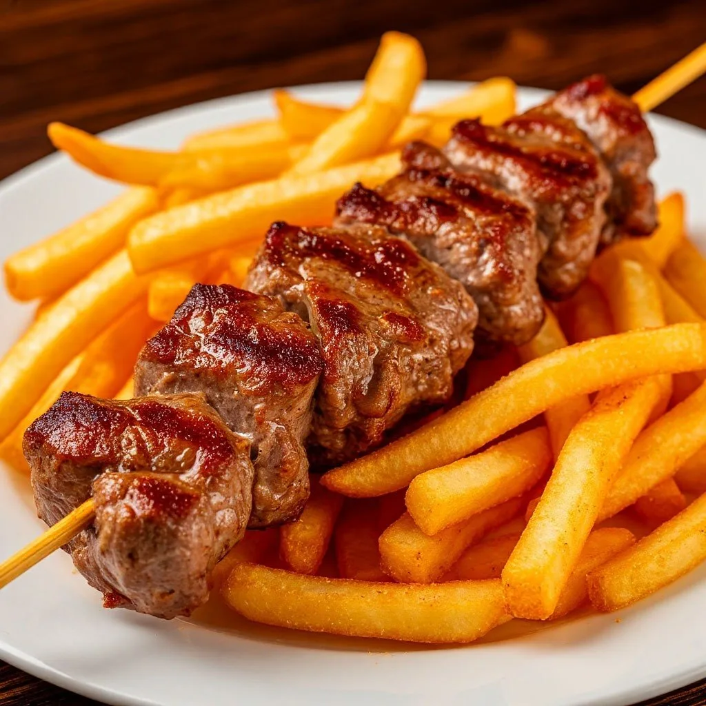 Шашлык из свиной шеи с картошкой фри в аэрогриле 🥩🍟