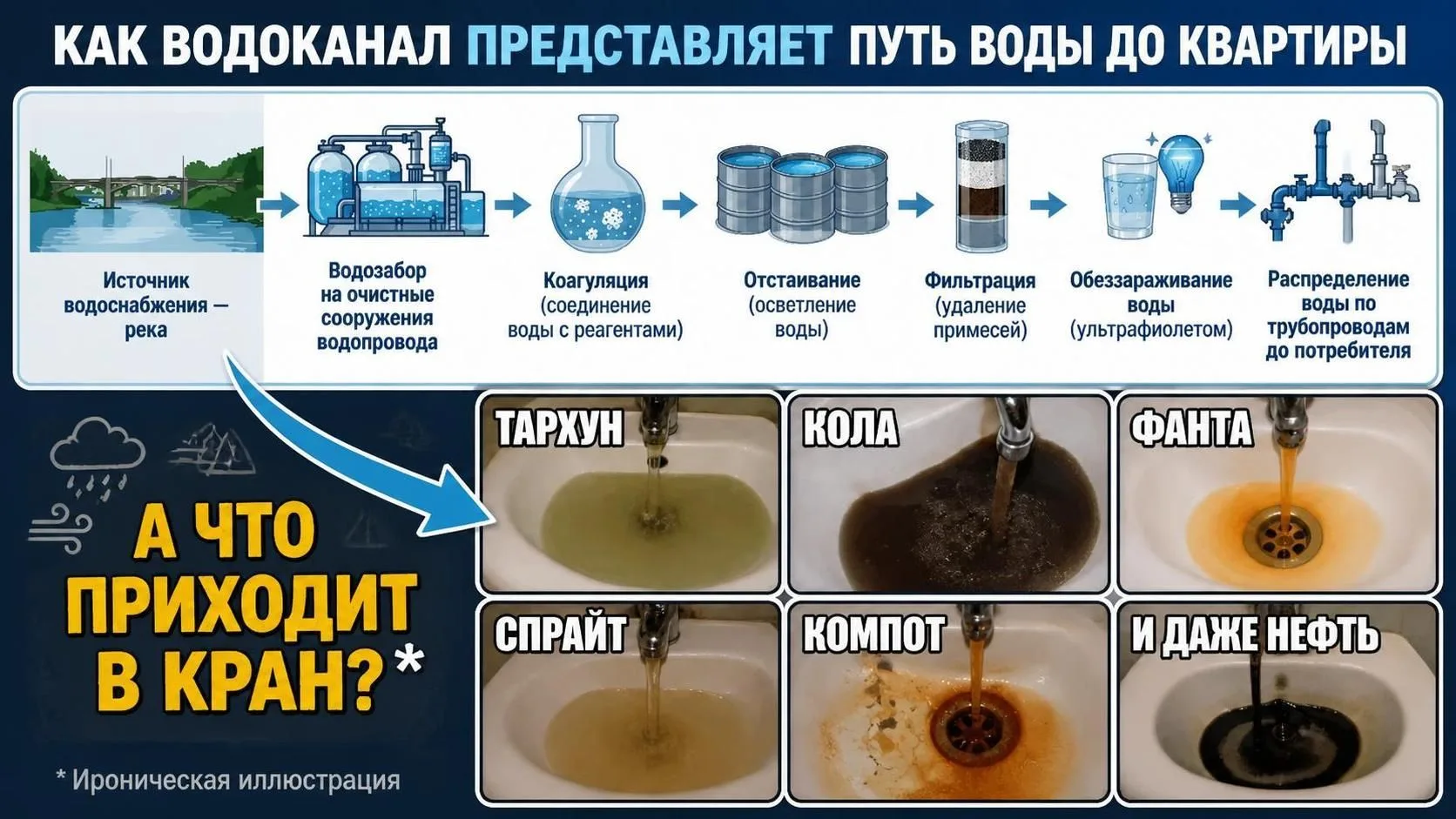 Водоканал объяснил, как вода доходит до наших кранов. Схема красивая.