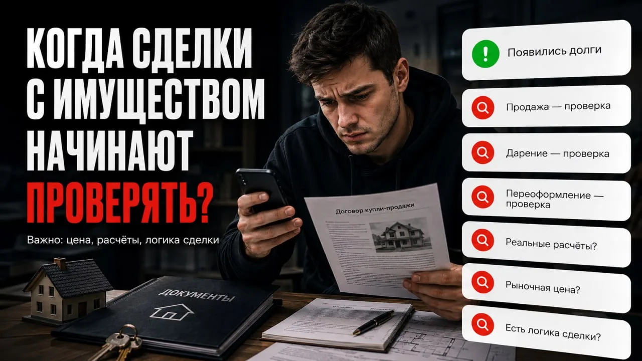 Когда сделки с имуществом начинают проверять? 🧐

Пока долгов нет - человек свободно распоряжается с