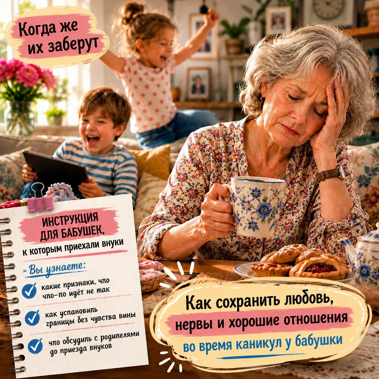 Внуки у бабушки: как сохранить здоровье, нервы и хорошие отношения на каникулах

Внука привезли на н
