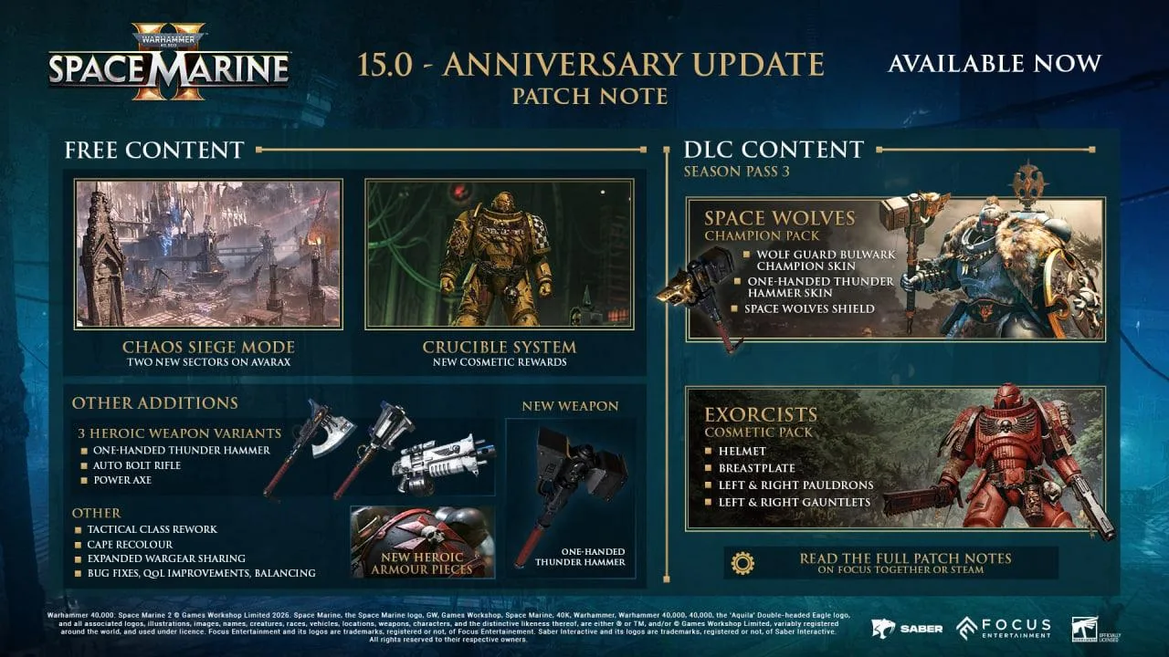 Warhammer 40,000: Space Marine 2 получила обновление 15.0