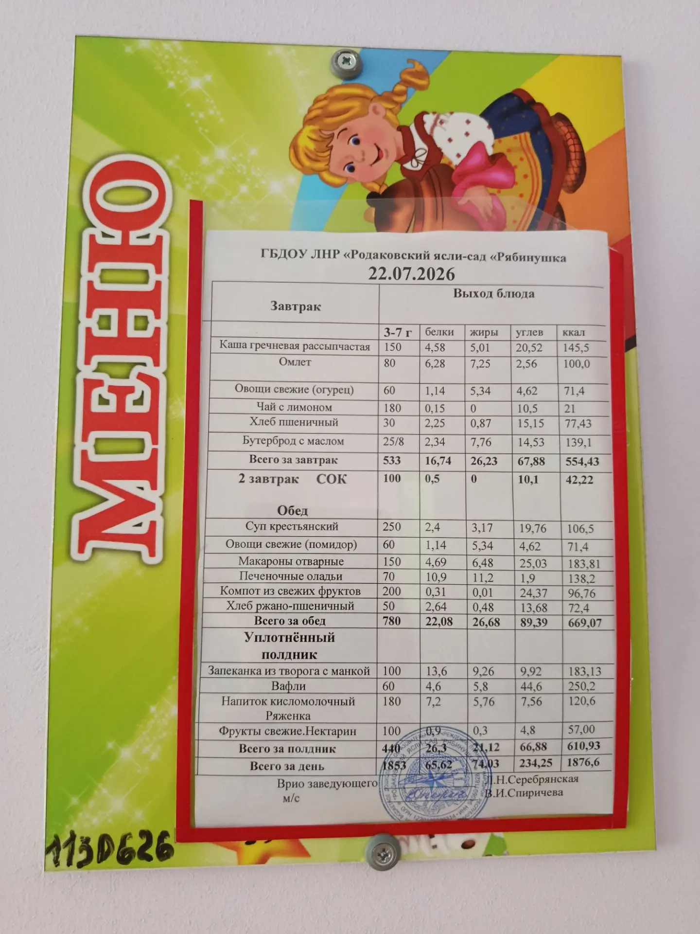 Меню наших ребят сегодня!