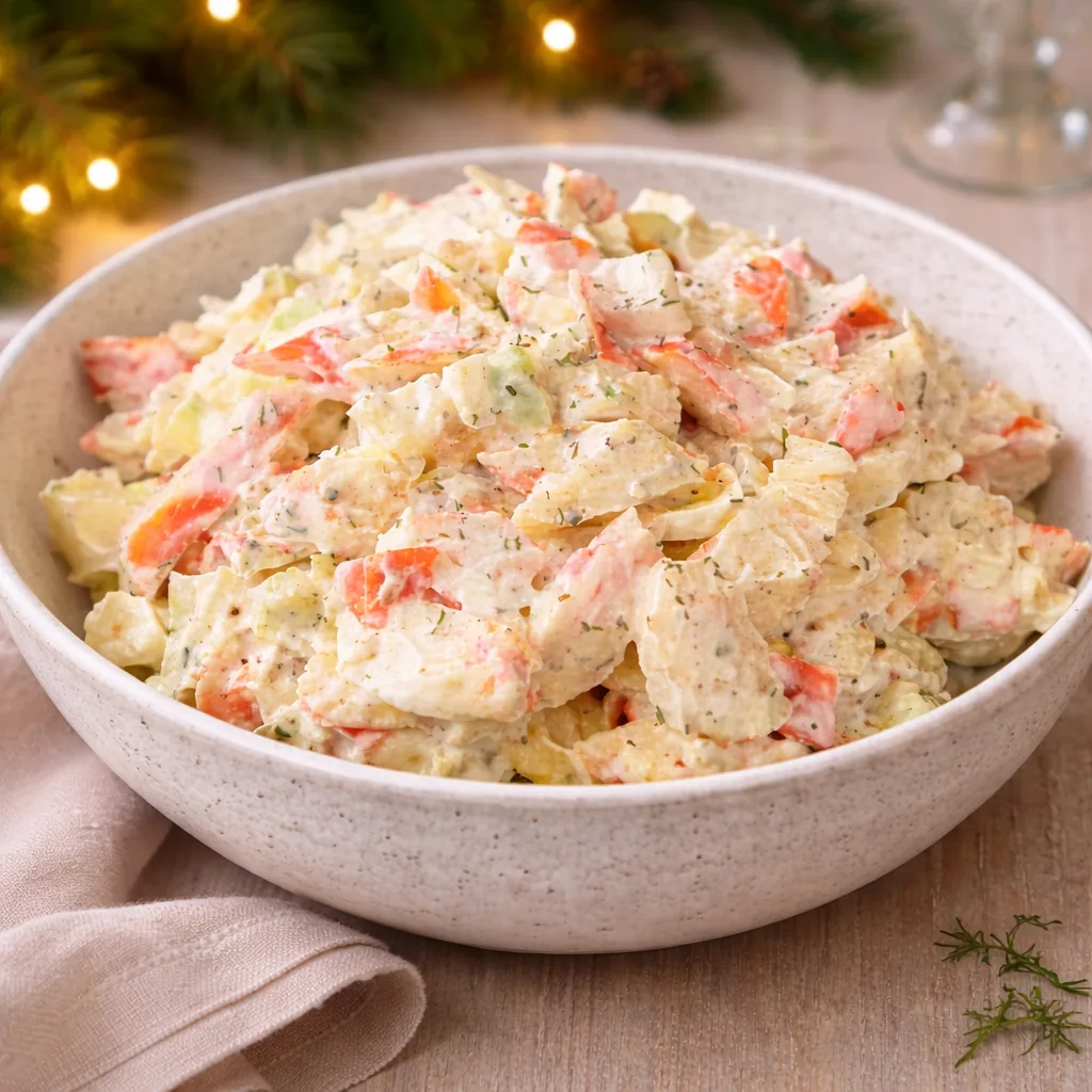 Крабовый салат с курицей и пекинской капустой  Крабовый салат — одно из самых распространённых блюд,