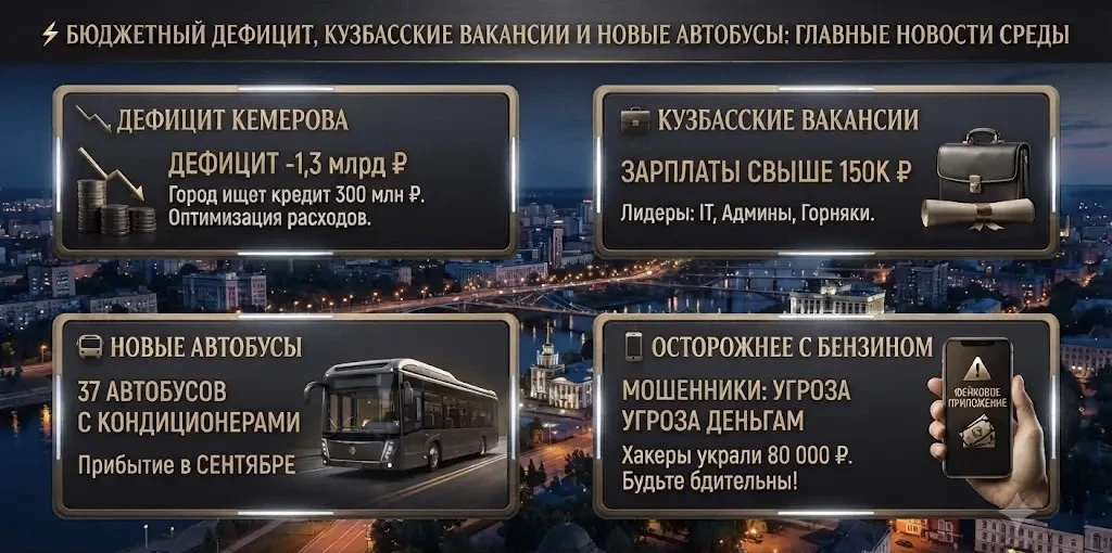 ⚡️ БЮДЖЕТНЫЙ ДЕФИЦИТ, КУЗБАССКИЕ ВАКАНСИИ И НОВЫЕ АВТОБУСЫ: новости вторника

Одни пытаются залатать