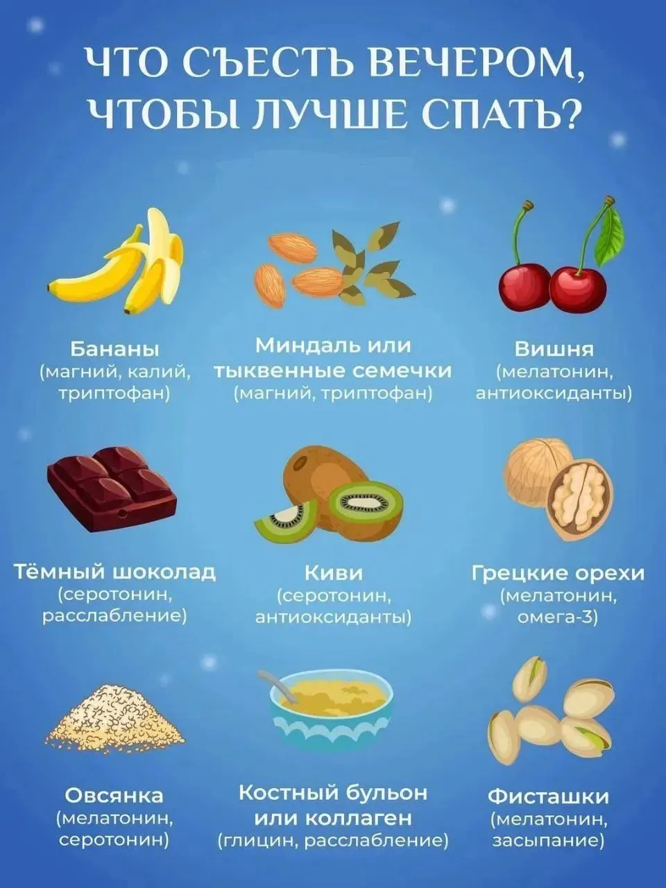 Что съесть вечером, чтобы лучше спать? 😴

Если ты часто не можешь уснуть, просыпаешься среди ночи и