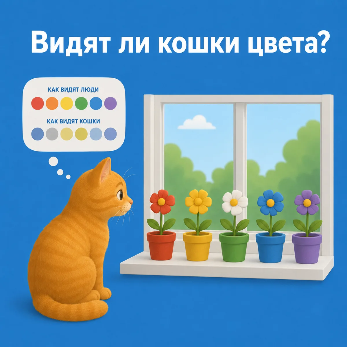 Видят ли кошки цвета? 🌈🐱
Да, но совсем не так, как люди.

Многие думают, что кошки видят мир то
