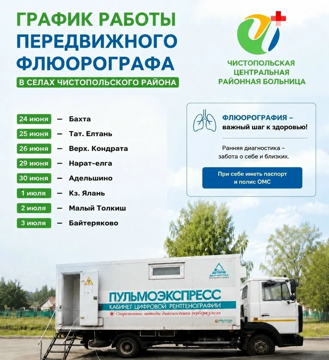 В сёлах Чистопольского района работает передвижной флюорограф 🏥🚐Жители отдалённых населённых пункт