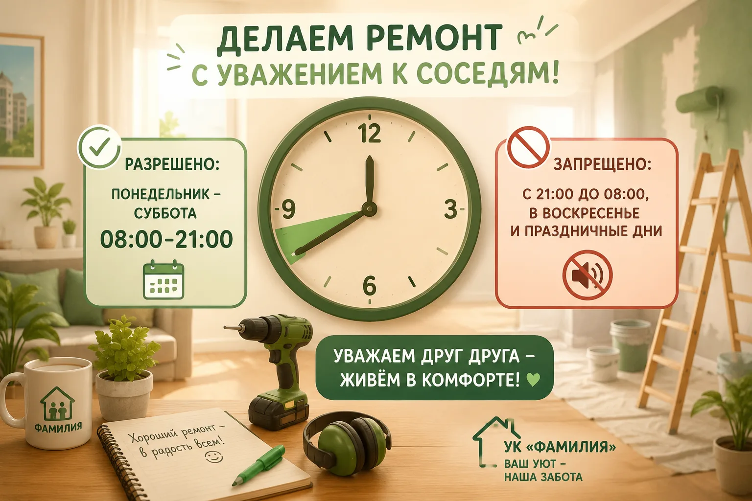 🔨 Уважаемые жители! Напоминаем о времени проведения ремонтных работ