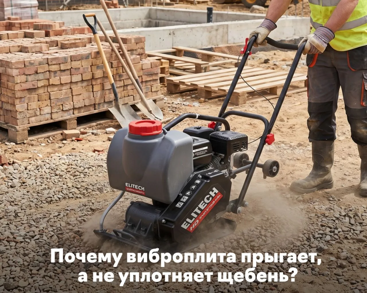 ✍️ Виброплита должна уплотнять щебень, но если при работе плита начинает сильно прыгать...