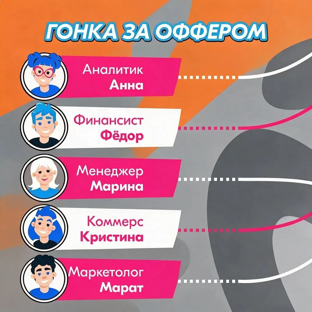 Пять кандидатов, одна стажировка. Кто дойдёт до оффера? 🏁